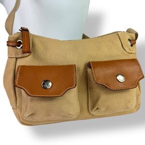 Fossil 1954 Vintage Y2K 90s Canvas Leather Crossbody Bag Front Flap Pockets